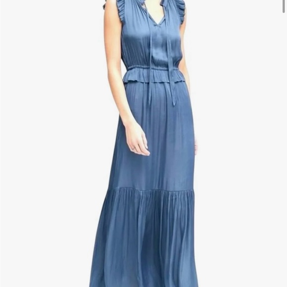 Banana Republic Dresses & Skirts - Banana Republic New With Tags Satin Tie Neck Dusk Blue Maxi Dress Size 2